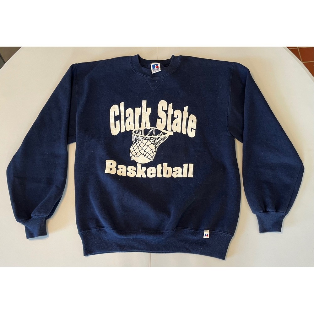 VTG USA Made Clark State Basketball Sweatshirt Navy Blue Size L (fits M) Rare